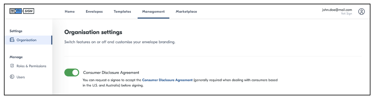 How do I enable the Consumer Disclosure Agreement feature on Yoti ...